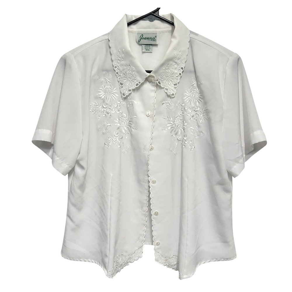 Vintage Cottagecore Embroidered White Blouse M Romantic Prairie Twee Peter Pan
